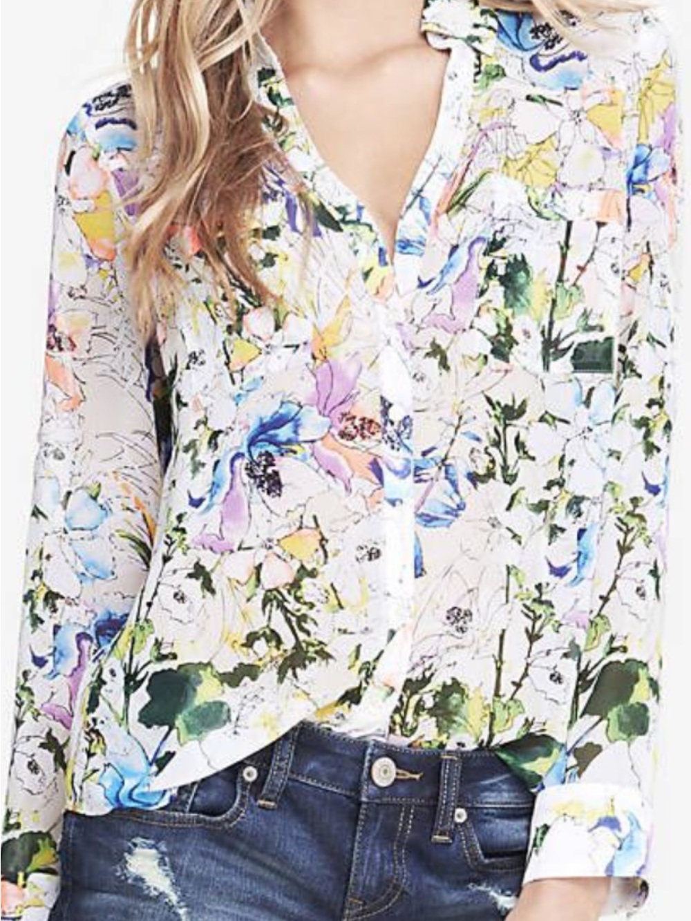 Pilcro Multicolor Floral Button-Front Blouse